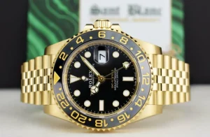 Pilots Professional Watches | Sant Blanc ROLEX 18kt Gold GMT Master II Black Gray Bezel Box & Card Model 126718 GRNR