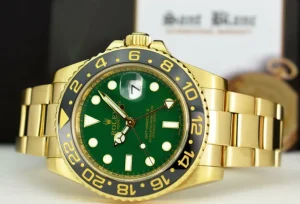 Men's Watches | Pilots Professional Watches | Sant Blanc ROLEX 18kt Gold GMT Master II Ceramic Green Dial Card, Box, Books, etc Model 116718