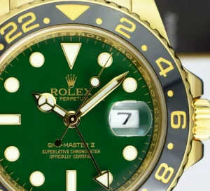 Men's Watches | Pilots Professional Watches | Sant Blanc ROLEX 18kt Gold GMT Master II Ceramic Green Dial Card, Box, Books, etc Model 116718