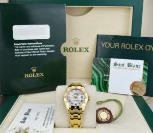 The Masterpiece | Ladies Watches | Sant Blanc ROLEX 18kt Gold Pearlmaster Masterpiece Mother of Pearl Roman with Papers Model 80318
