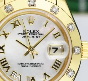 The Masterpiece | Ladies Watches | Sant Blanc ROLEX 18kt Gold Pearlmaster Masterpiece Mother of Pearl Roman with Papers Model 80318