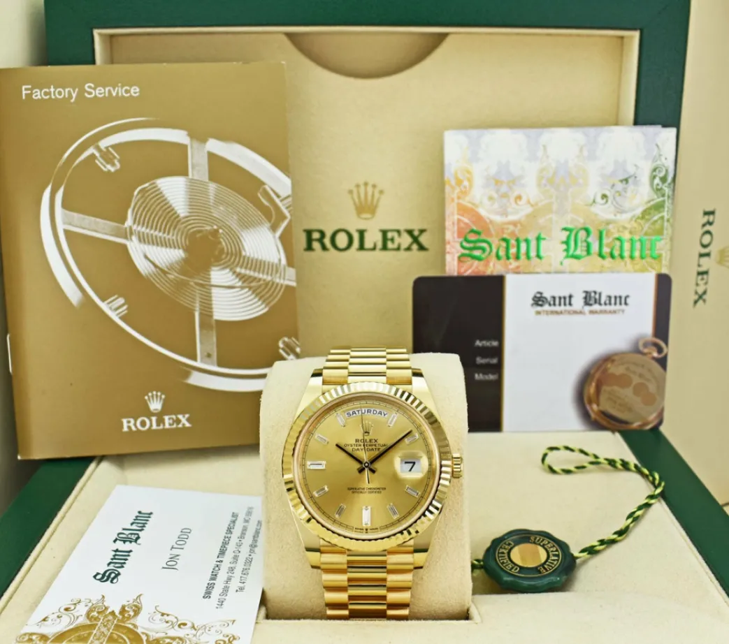 rolex_kt_gold_president_d_0-1.webp Men's Watches | President Dress Watches | Sant Blanc ROLEX 18kt Gold President Day Date 40 Champagne Diamond Dial Model 228238