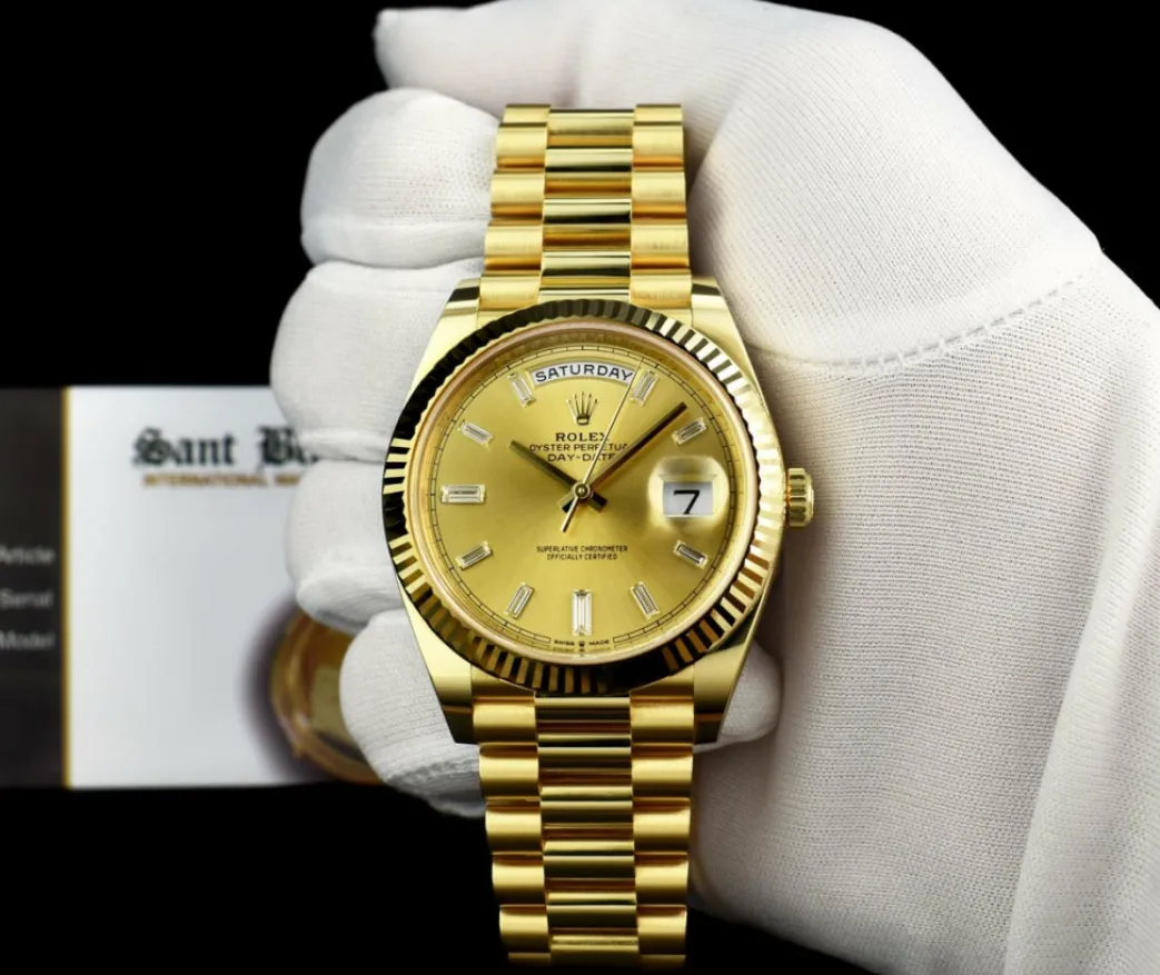 rolex_kt_gold_president_d_2-1.webp Men's Watches | President Dress Watches | Sant Blanc ROLEX 18kt Gold President Day Date 40 Champagne Diamond Dial Model 228238