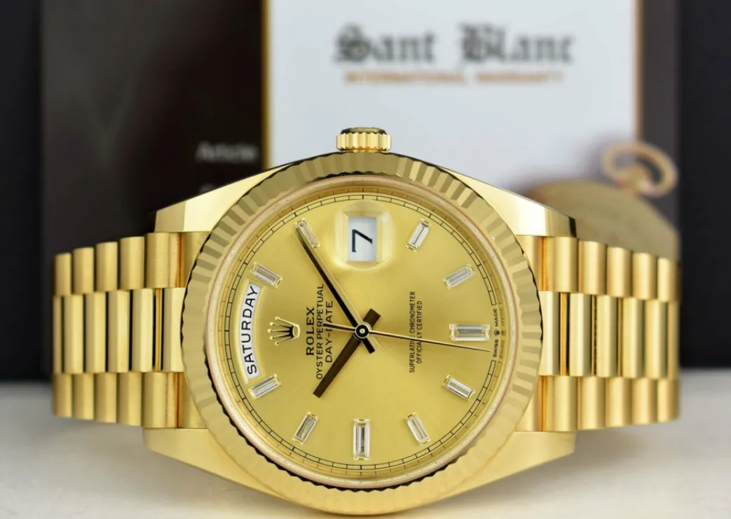 rolex_kt_gold_president_d_3-1.webp Men's Watches | President Dress Watches | Sant Blanc ROLEX 18kt Gold President Day Date 40 Champagne Diamond Dial Model 228238