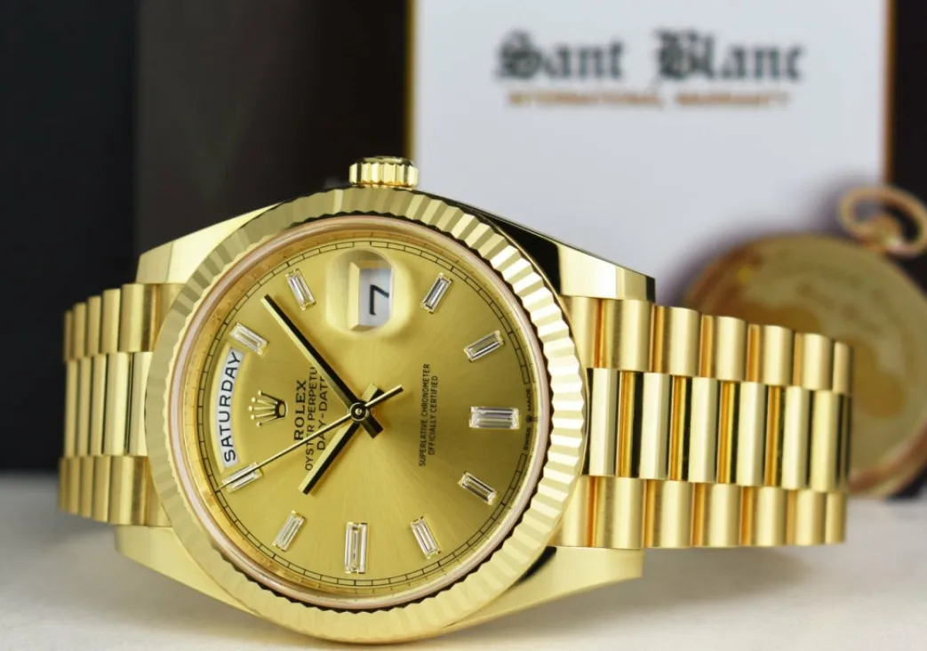 rolex_kt_gold_president_d_5-1.webp Men's Watches | President Dress Watches | Sant Blanc ROLEX 18kt Gold President Day Date 40 Champagne Diamond Dial Model 228238