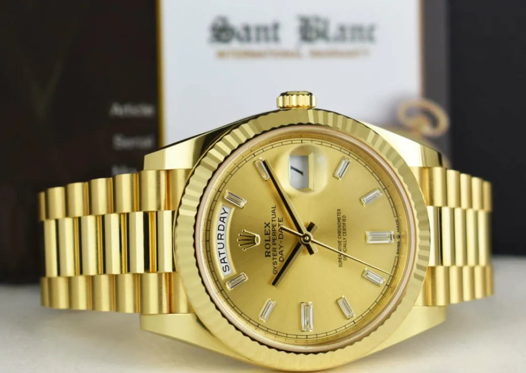 rolex_kt_gold_president_d_6-1.webp Men's Watches | President Dress Watches | Sant Blanc ROLEX 18kt Gold President Day Date 40 Champagne Diamond Dial Model 228238