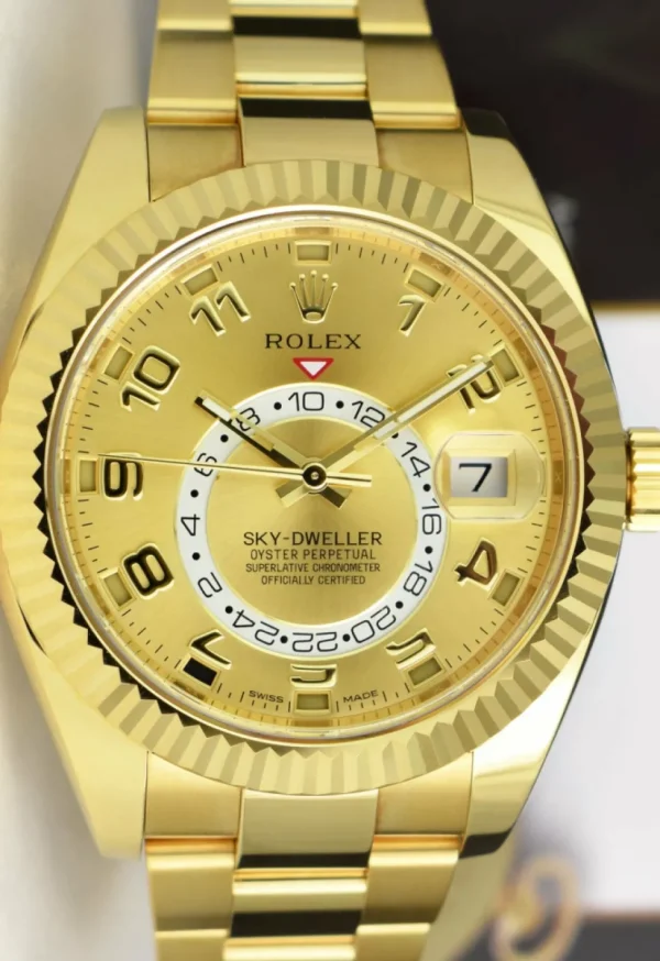 Sports Watches | Pilots Classic Watches | Sant Blanc ROLEX 18kt Gold Sky Dweller Champagne Arabic Dial Model 326938