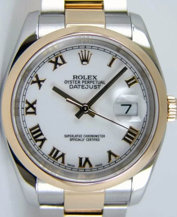 Dress Watches | Sant Blanc ROLEX 18kt Gold Stainless DateJust White Roman Dial Model 116203