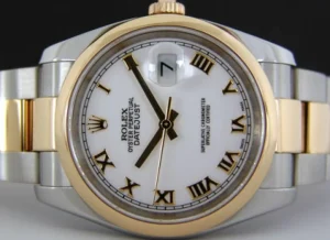Dress Watches | Sant Blanc ROLEX 18kt Gold Stainless DateJust White Roman Dial Model 116203