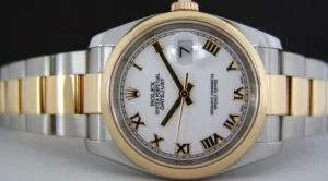 Dress Watches | Sant Blanc ROLEX 18kt Gold Stainless DateJust White Roman Dial Model 116203
