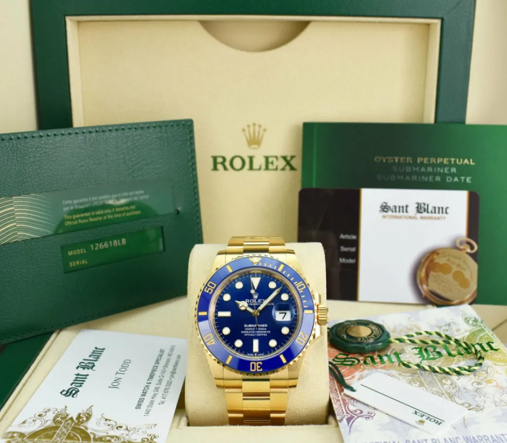 rolex_kt_gold_submariner__0-1.webp Diving Professional Watches | Men's Watches | Sant Blanc ROLEX 18kt Gold Submariner 41mm Blue Dial Model 126618 LB