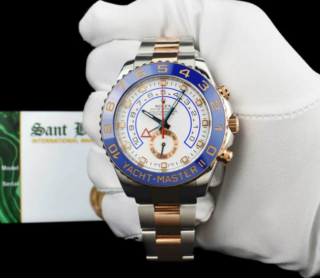 rolex_kt_rose_gold__stain_1-2.webp Yachting Professional Watches | Sant Blanc ROLEX 18kt Rose Gold & Stainless YachtMaster II Blue Hands Model 116681