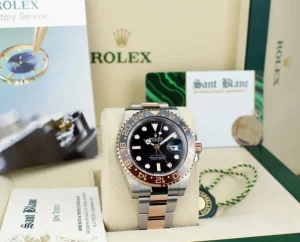 Pilots Professional Watches | Sant Blanc ROLEX 18kt Rose Gold & Stainless Steel GMT Master II Root Beer Bezel Model 126711