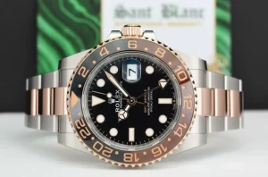 Pilots Professional Watches | Sant Blanc ROLEX 18kt Rose Gold & Stainless Steel GMT Master II Root Beer Bezel Model 126711