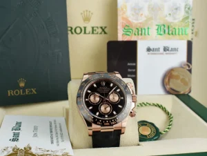 Racing Professional Watches | Sant Blanc ROLEX 18kt Rose Gold Daytona Leather Strap Black Rose Panda 116515