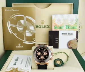 Men's Watches | Racing Professional Watches | Sant Blanc ROLEX 18kt Rose Gold Daytona Leather Strap Black Panda Model 116515 LN