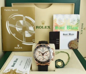 Men's Watches | Racing Professional Watches | Sant Blanc ROLEX 18kt Rose Gold Daytona Oysterflex Strap Ivory Index Model 116515 LN