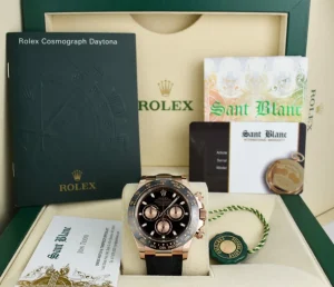 Men's Watches | Racing Professional Watches | Sant Blanc ROLEX 18kt Rose Gold Daytona Leather Strap Black Rose "Panda" Dial Model 116515