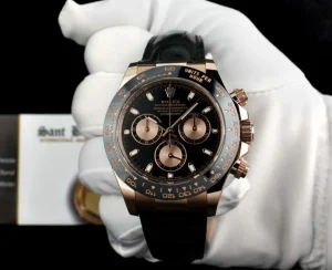 Racing Professional Watches | Sant Blanc ROLEX 18kt Rose Gold Daytona Leather Strap Black Rose Panda 116515
