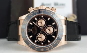 Racing Professional Watches | Sant Blanc ROLEX 18kt Rose Gold Daytona Alligator Band Black Dial with Card Model 116515