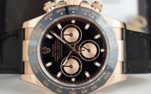 Racing Professional Watches | Sant Blanc ROLEX 18kt Rose Gold Daytona Alligator Band Black Dial with Card Model 116515