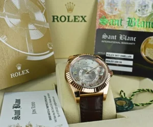 Pilots Classic Watches | Sant Blanc ROLEX 18kt Rose Gold Sky Dweller Silver Sunray Roman Dial Model 326135