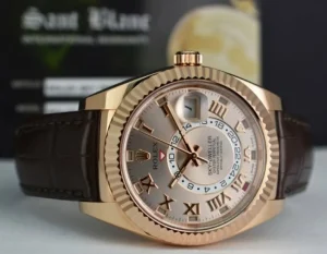 Pilots Classic Watches | Sant Blanc ROLEX 18kt Rose Gold Sky Dweller Silver Sunray Roman Dial Model 326135