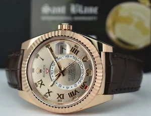 Pilots Classic Watches | Sant Blanc ROLEX 18kt Rose Gold Sky Dweller Silver Sunray Roman Dial Model 326135
