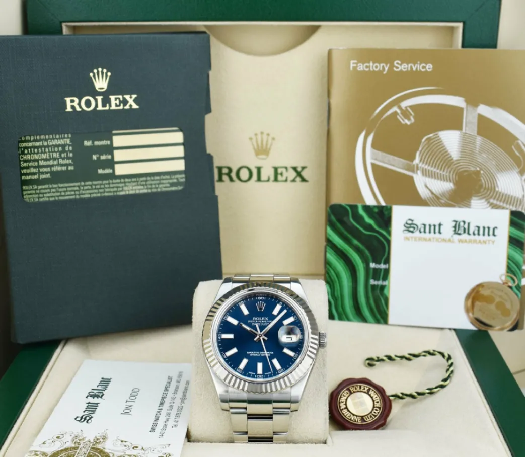 rolex_kt_white_gold__stai_0-5.webp Dress Watches | Sant Blanc ROLEX 18kt White Gold & Stainless Steel DateJust II Blue Index Dial w/ Card Model 116334