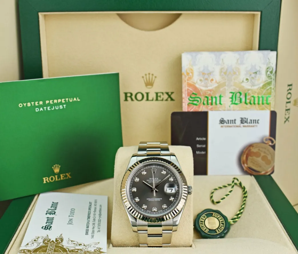 rolex_kt_white_gold__stai_0-7.webp Dress Watches | Men's Watches | Sant Blanc ROLEX 18kt White Gold & Stainless Steel DateJust II Rhodium Gray Diamond Dial Model 116334