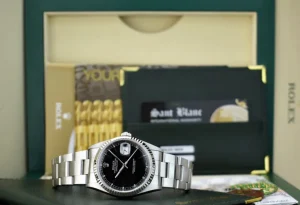 Men's Watches | Dress Watches | Sant Blanc Rolex 18kt White Gold & Stainless Steel Datejust Black Stick Dial Oyster Band Model 16234