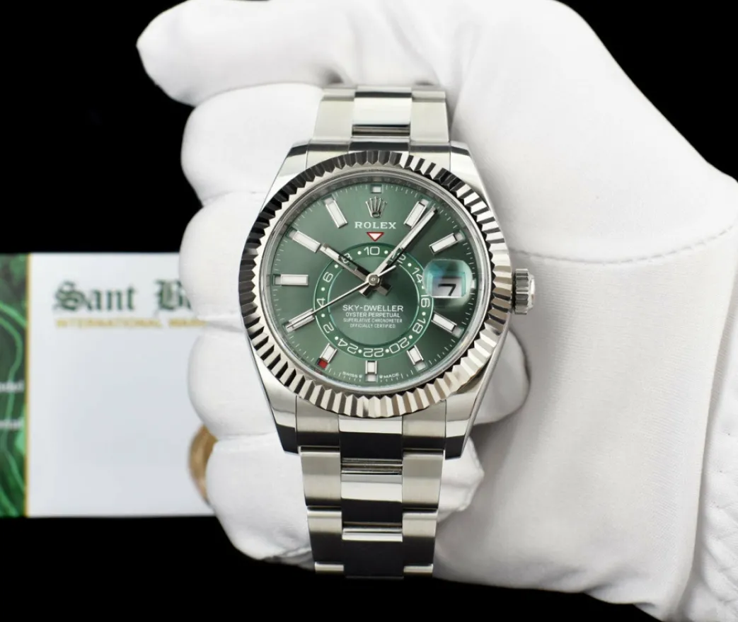 rolex_kt_white_gold__stai_1-2.webp Pilots Classic Watches | Sant Blanc ROLEX 18kt White Gold & Stainless Steel Sky-Dweller Mint Green 2023 Card Model 336934