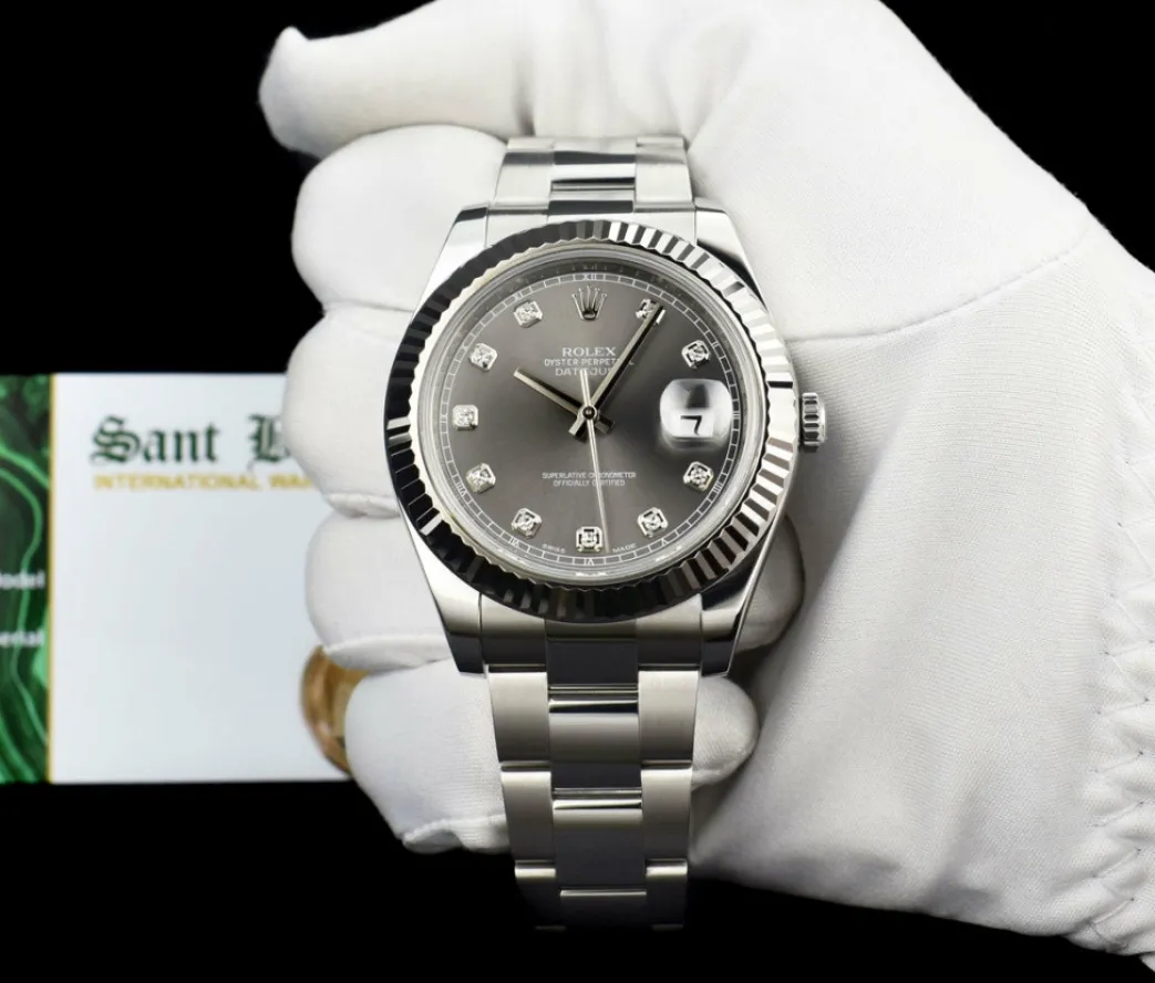 rolex_kt_white_gold__stai_1-4.webp Dress Watches | Sant Blanc ROLEX 18kt White Gold & Stainless Steel DateJust II Rhodium Diamond Dial Model 116334