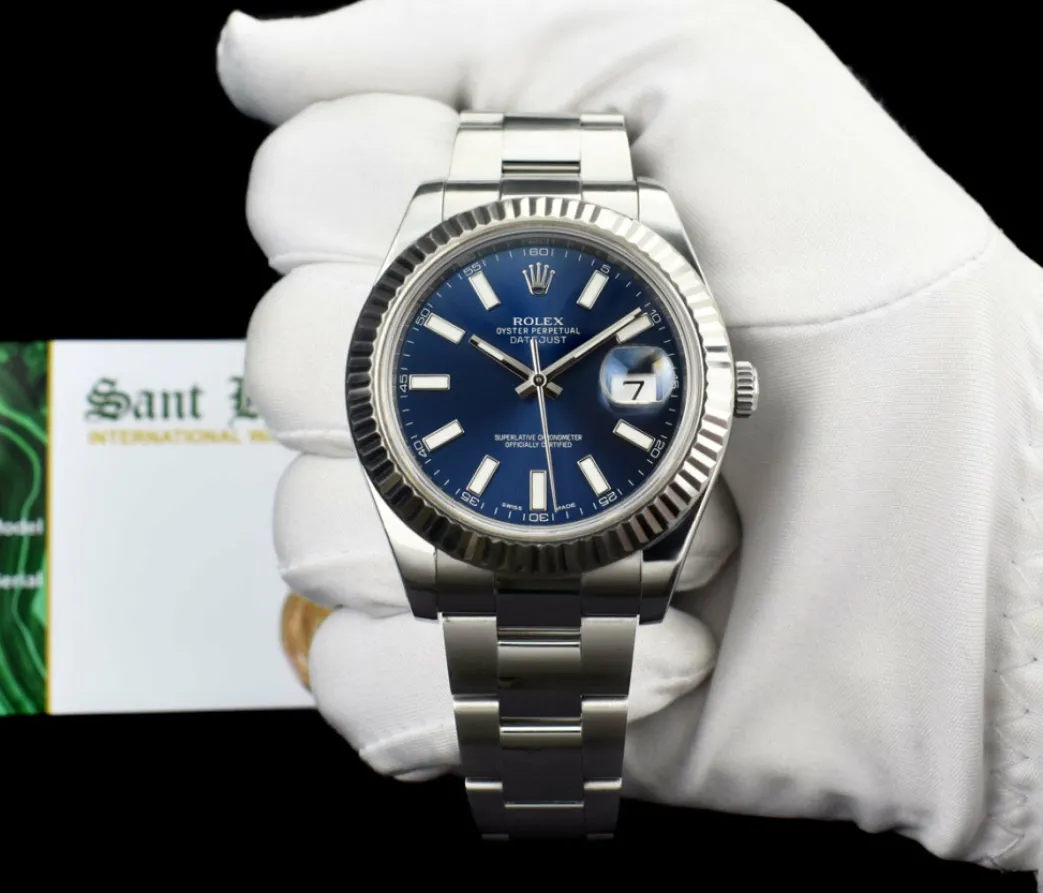 rolex_kt_white_gold__stai_1-5.webp Dress Watches | Sant Blanc ROLEX 18kt White Gold & Stainless Steel DateJust II Blue Index Dial w/ Card Model 116334
