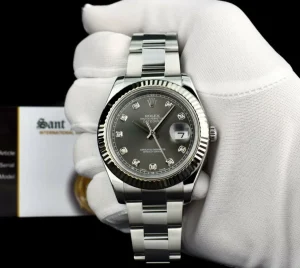 Dress Watches | Men's Watches | Sant Blanc ROLEX 18kt White Gold & Stainless Steel DateJust II Rhodium Gray Diamond Dial Model 116334