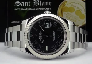Men's Watches | Dress Watches | Sant Blanc ROLEX 18kt White Gold & Stainless DateJust II Black Roman Dial Model 116334
