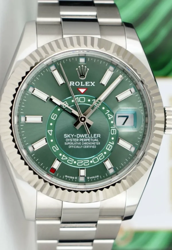 Pilots Classic Watches | Sant Blanc ROLEX 18kt White Gold & Stainless Steel Sky-Dweller Mint Green 2023 Card Model 336934