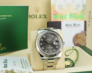Dress Watches | Men's Watches | Sant Blanc ROLEX 18kt White Gold & Stainless Steel DateJust II Rhodium Gray Diamond Dial Model 116334