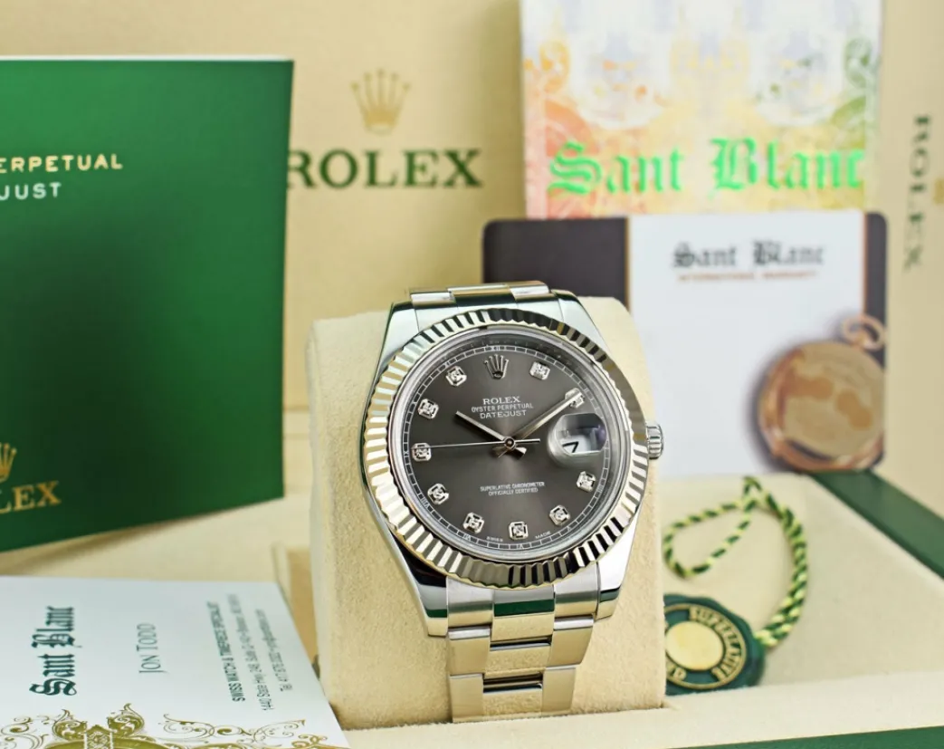 rolex_kt_white_gold__stai_2-6.webp Dress Watches | Men's Watches | Sant Blanc ROLEX 18kt White Gold & Stainless Steel DateJust II Rhodium Gray Diamond Dial Model 116334