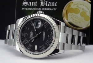 Men's Watches | Dress Watches | Sant Blanc ROLEX 18kt White Gold & Stainless DateJust II Black Roman Dial Model 116334