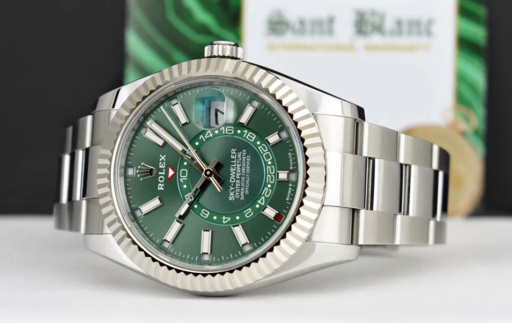 rolex_kt_white_gold__stai_3-2.webp Pilots Classic Watches | Sant Blanc ROLEX 18kt White Gold & Stainless Steel Sky-Dweller Mint Green 2023 Card Model 336934