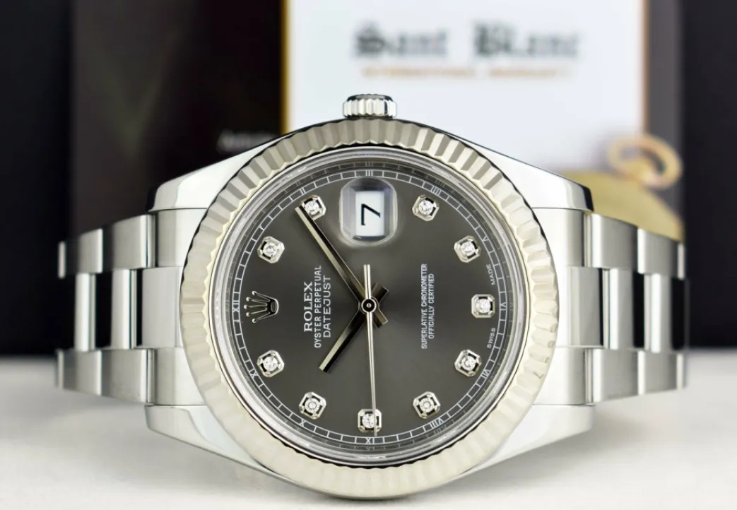 rolex_kt_white_gold__stai_3-7.webp Dress Watches | Men's Watches | Sant Blanc ROLEX 18kt White Gold & Stainless Steel DateJust II Rhodium Gray Diamond Dial Model 116334