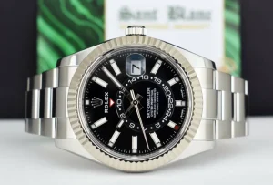 Pilots Classic Watches | Sant Blanc ROLEX 18kt White Gold & Stainless Steel Sky Dweller Black Dial w/ Card Model 326934