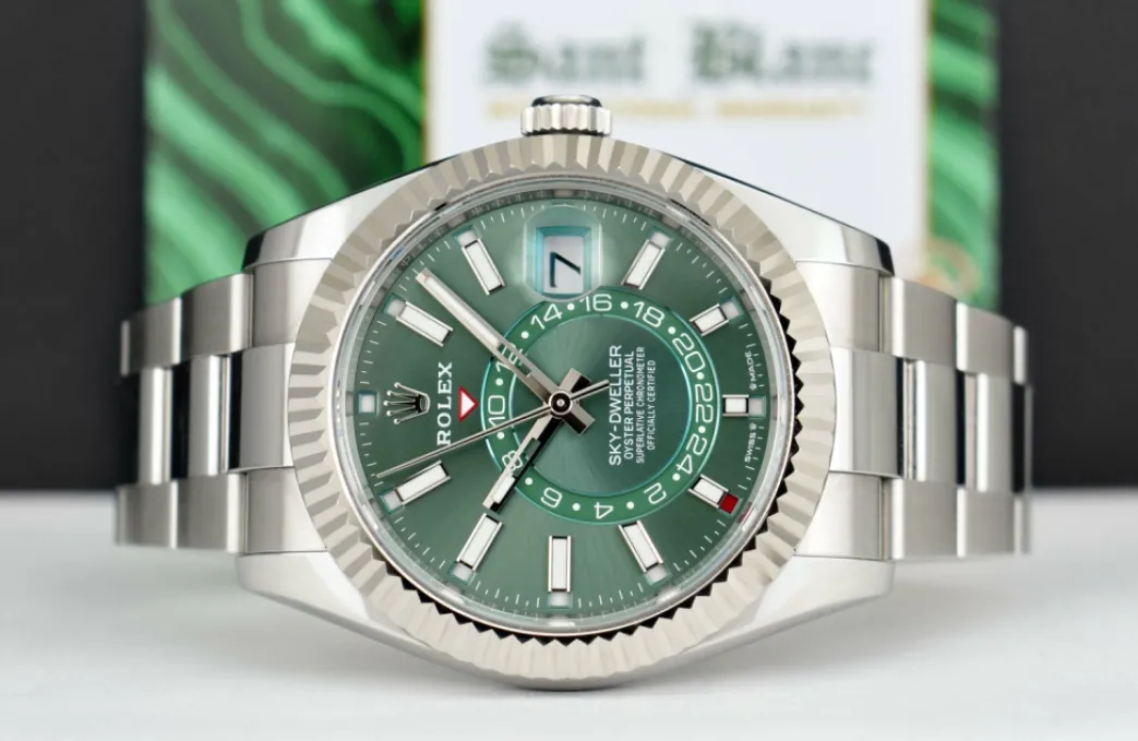 rolex_kt_white_gold__stai_4-2.webp Pilots Classic Watches | Sant Blanc ROLEX 18kt White Gold & Stainless Steel Sky-Dweller Mint Green 2023 Card Model 336934