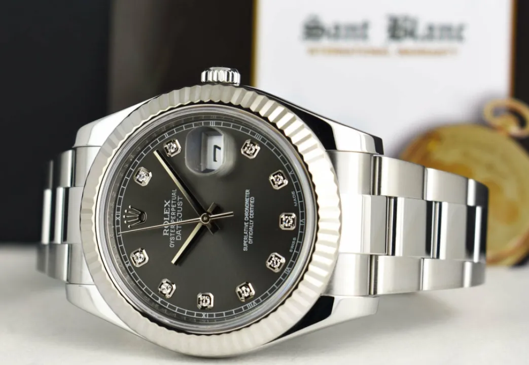 rolex_kt_white_gold__stai_4-7.webp Dress Watches | Men's Watches | Sant Blanc ROLEX 18kt White Gold & Stainless Steel DateJust II Rhodium Gray Diamond Dial Model 116334