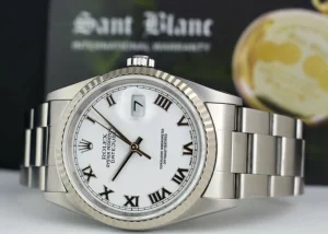 Men's Watches | Dress Watches | Sant Blanc Rolex 18kt White Gold & Stainless Steel Datejust White Roman Dial Oyster Band Model 16234