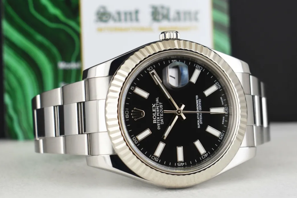 rolex_kt_white_gold__stai_5-3.webp Dress Watches | Sant Blanc ROLEX 18kt White Gold & Stainless Steel DateJust II 41mm Black Index Dial Model 116334