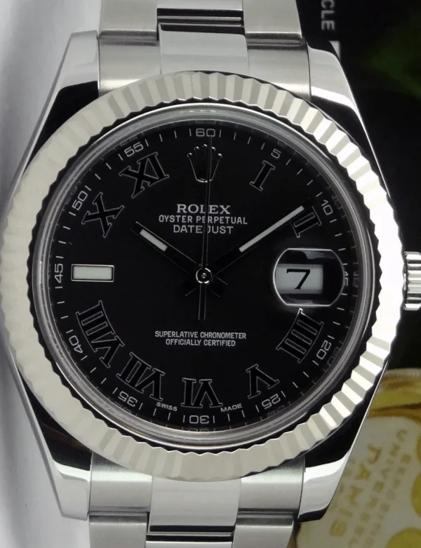 Men's Watches | Dress Watches | Sant Blanc ROLEX 18kt White Gold & Stainless DateJust II Black Roman Dial Model 116334