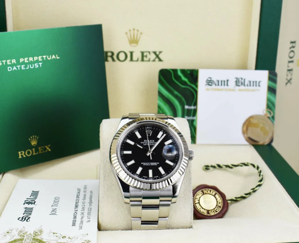 rolex_kt_white_gold__stai_6-3.webp Dress Watches | Sant Blanc ROLEX 18kt White Gold & Stainless Steel DateJust II 41mm Black Index Dial Model 116334