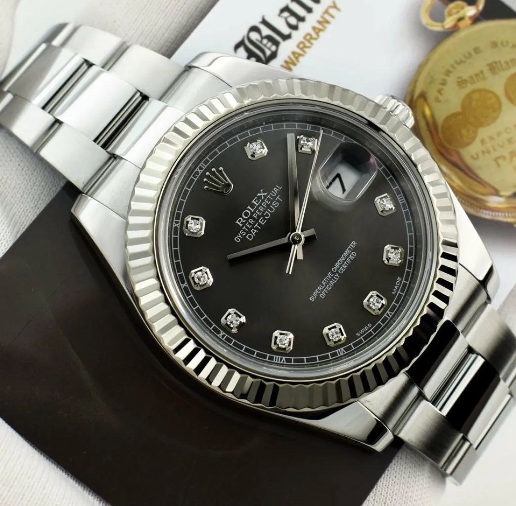 rolex_kt_white_gold__stai_6-6.webp Dress Watches | Men's Watches | Sant Blanc ROLEX 18kt White Gold & Stainless Steel DateJust II Rhodium Gray Diamond Dial Model 116334